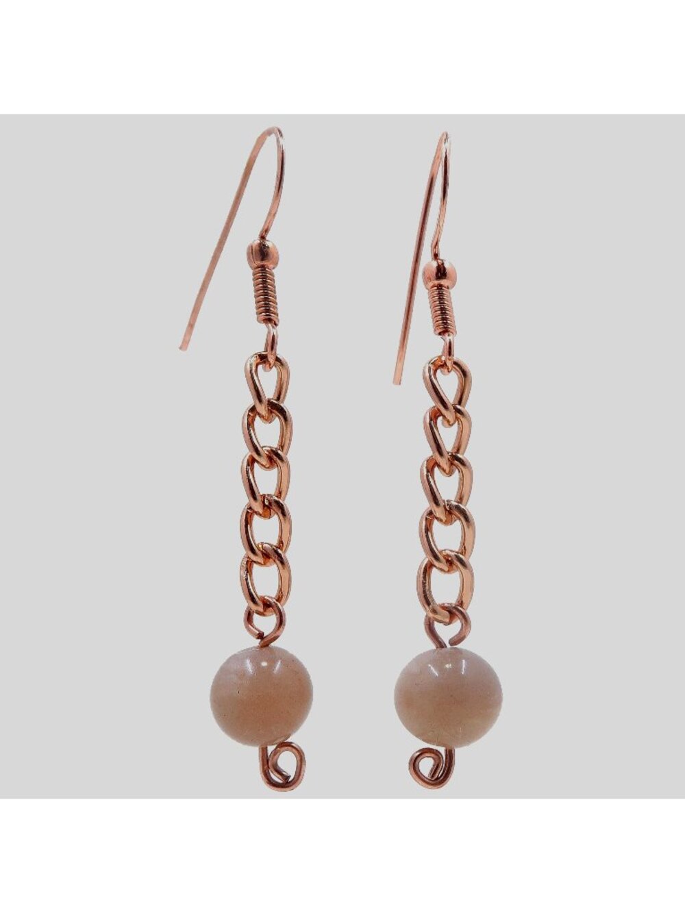 Peach Moonstone Earrings Pretty in Pink Goddess Energy Copper Dangle Jewelry